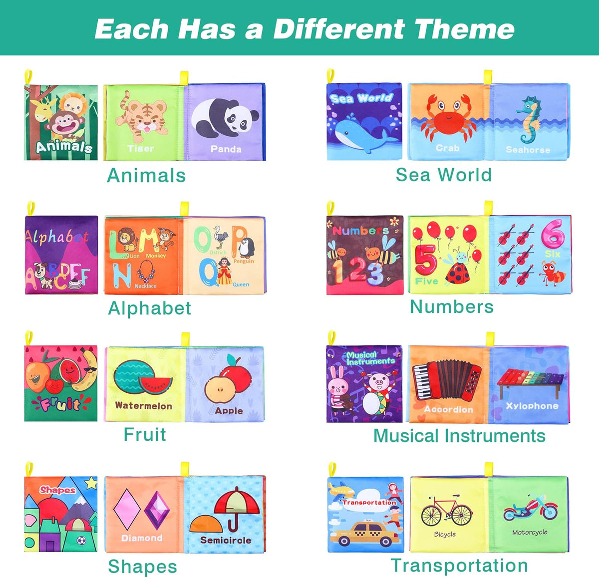 Baby Bath Books, Nontoxic Fabric Soft Baby Cloth Books, Early Education Toys, Waterproof Baby Books