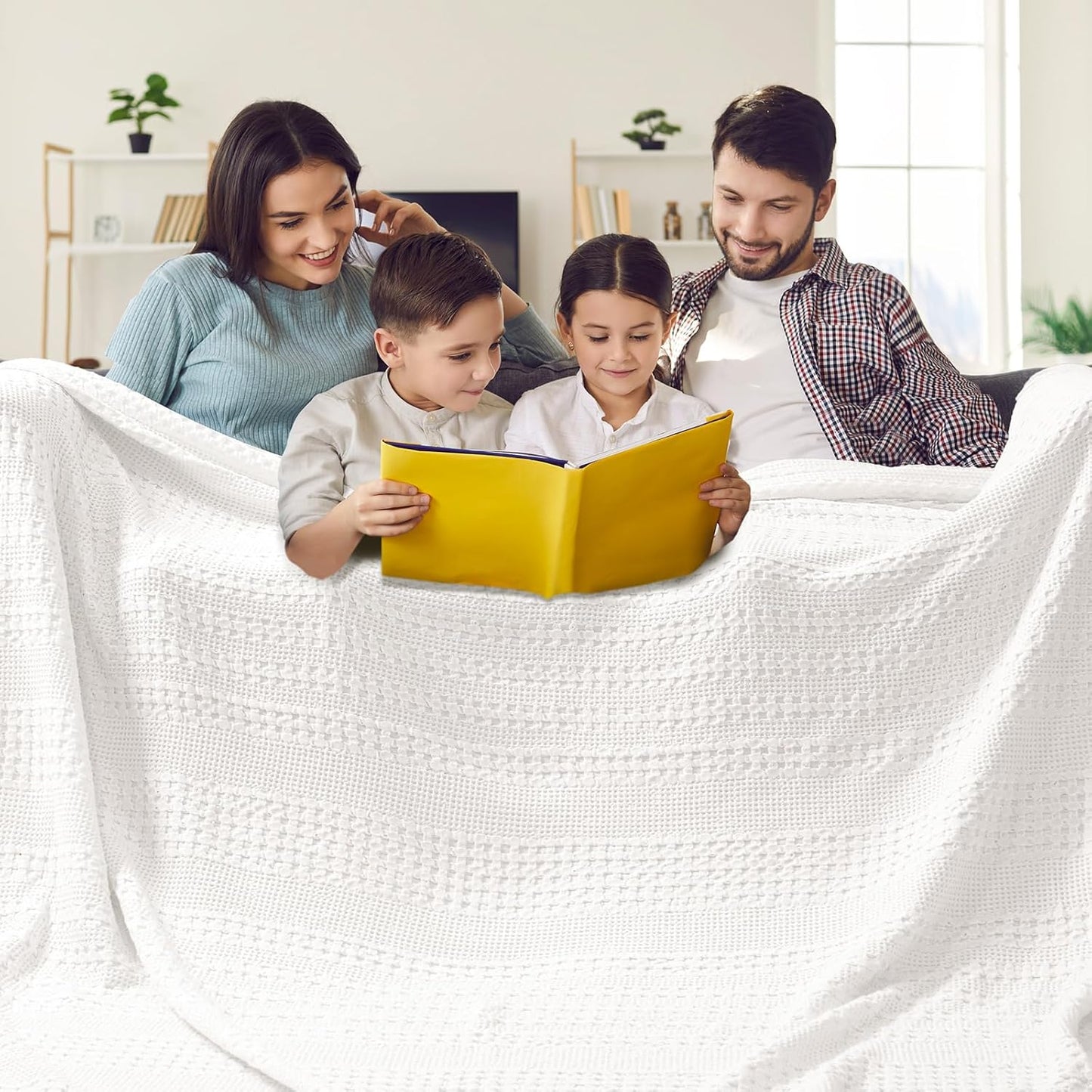 PHF 100% Cotton Waffle Blanket Oversized King 120"x120", Lightweight Breathable Extra Large 10'x10'
