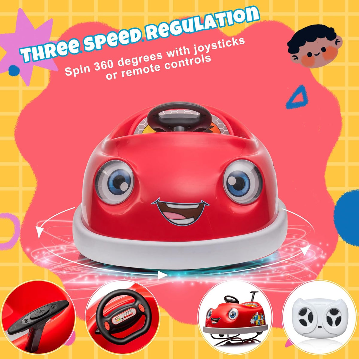 12V Dual Battery Electric Ride on Kids Bumper Car w/Remote Control,360 Degree Spin,Push Rod Rocker