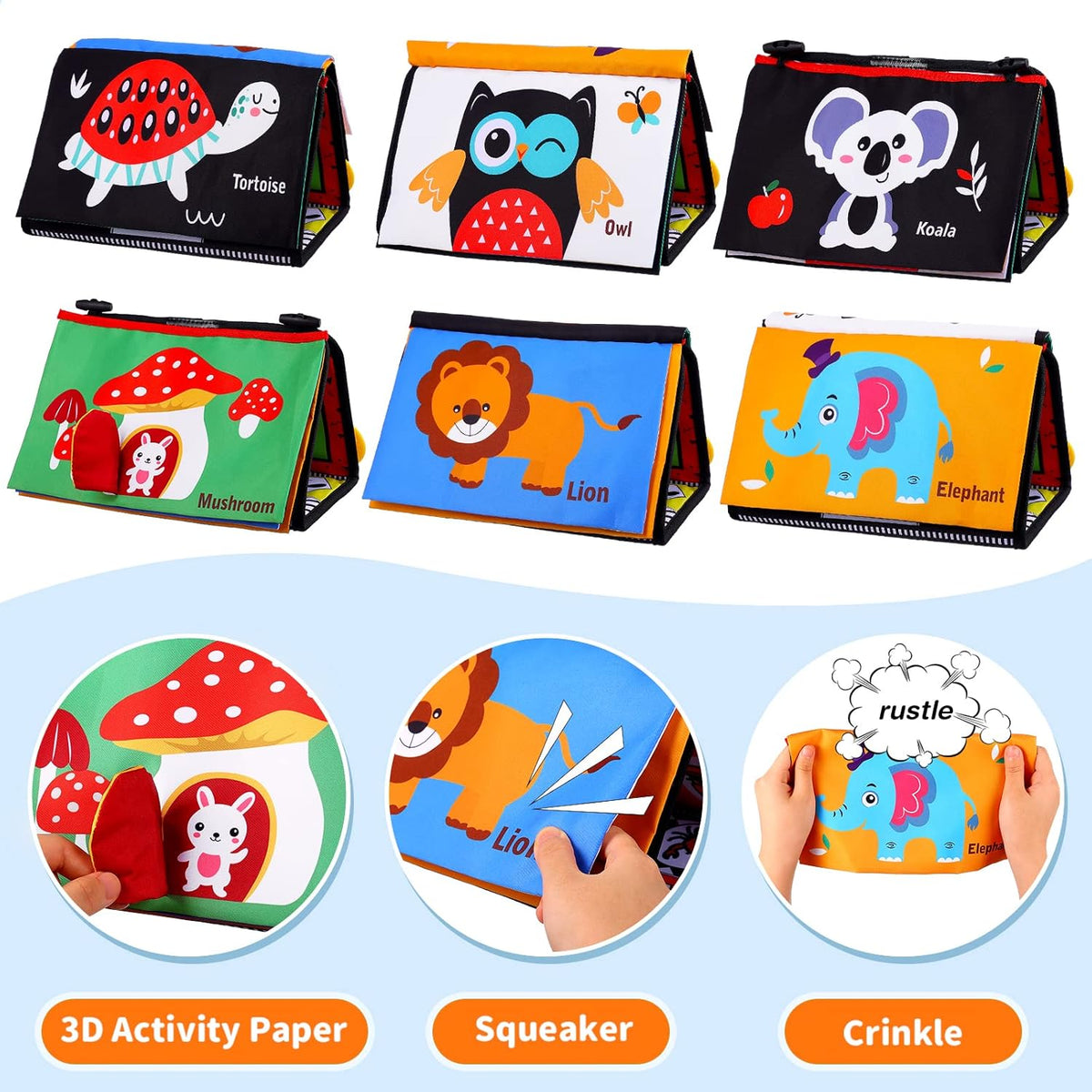 Baby Mirror Tummy Time Toys 0-3 3-6 Months Sensory Crinkle Baby Books Black and White High Contrast