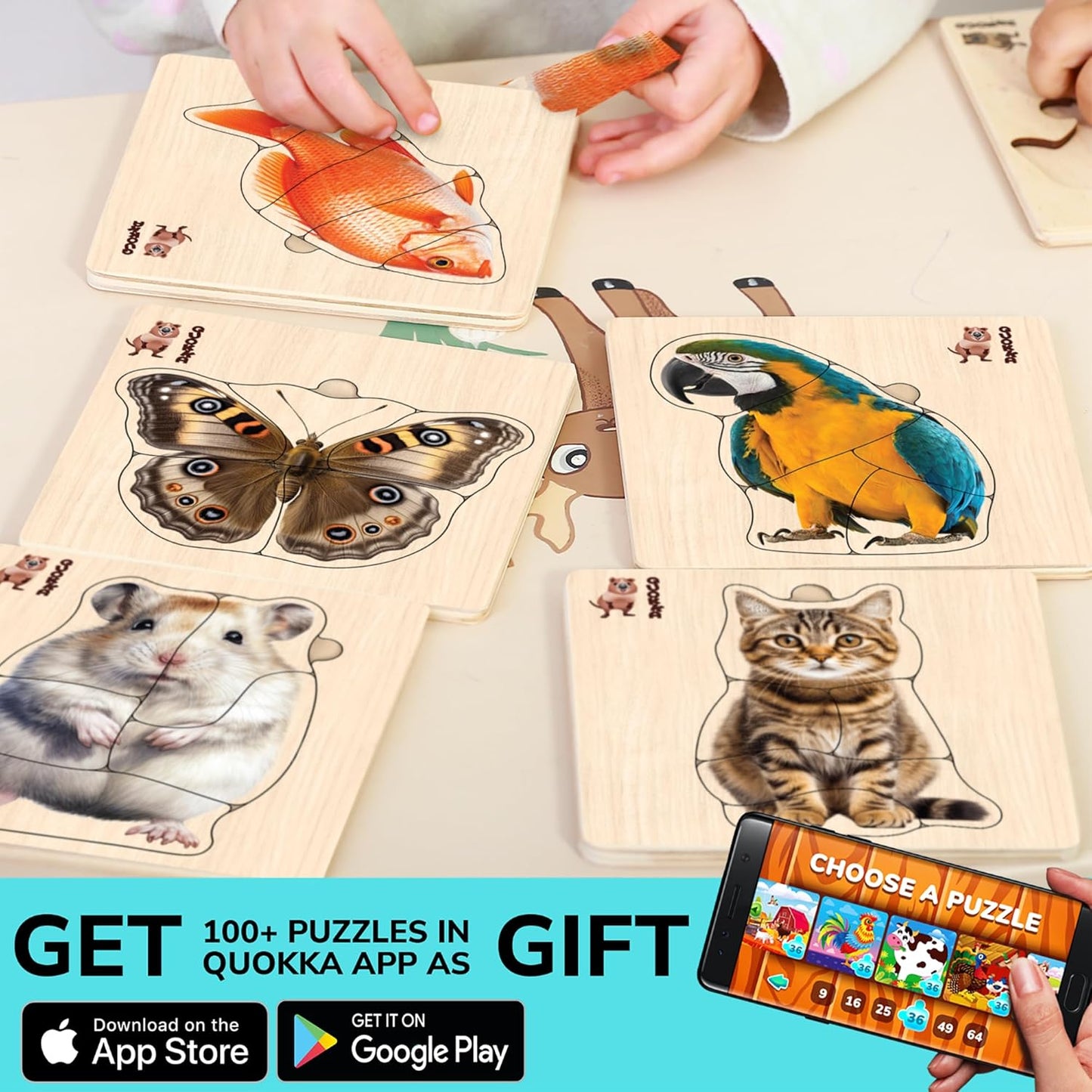 QUOKKA Realistic Wooden Puzzles for Toddlers 1-3 Year Old - 15x15 Inches Kids Puzzles Ages 2-4