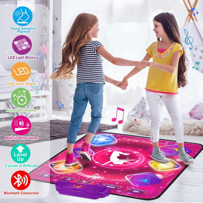 Dance Mat for Kids, Electronic Dance Pad with Wireless Bluetooth & LED Lights, Adjustable Volume