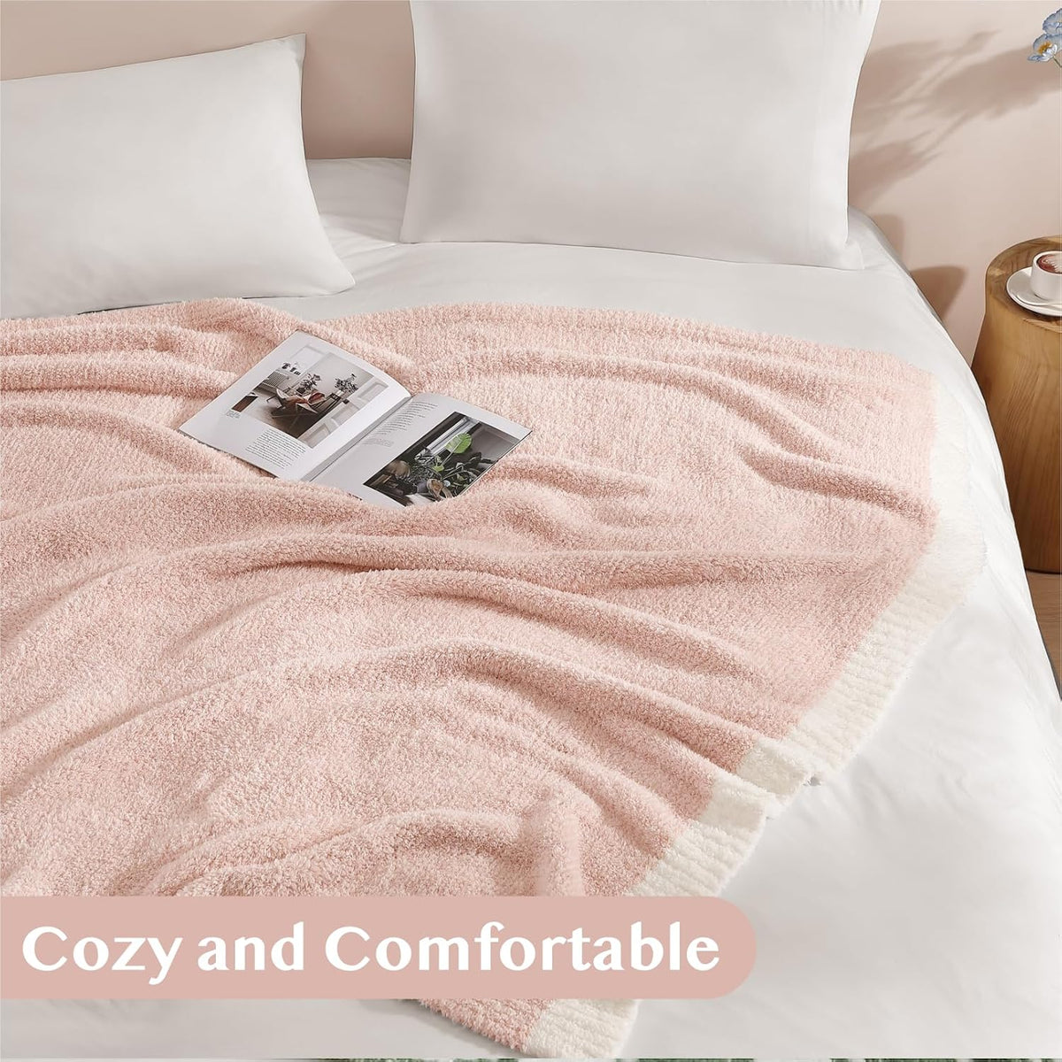 WRENSONGE Throw Blanket Cationic Dyeing Pink Soft Cozy Fluffy Warm Hand Made Throw Blankets for