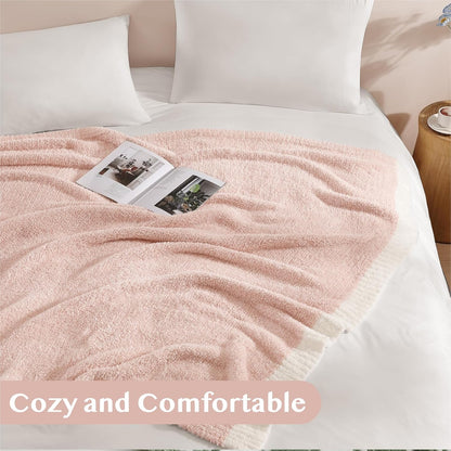WRENSONGE Throw Blanket Cationic Dyeing Pink Soft Cozy Fluffy Warm Hand Made Throw Blankets for