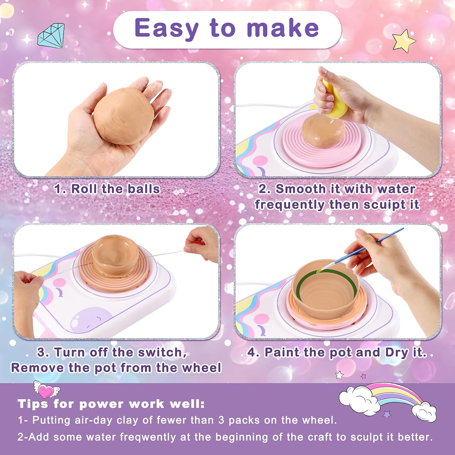 Pottery Wheel for Kids，Art Supplies Arts & Crafts Kit, Crafts Toys for Girls 8-12, Pottery Studio