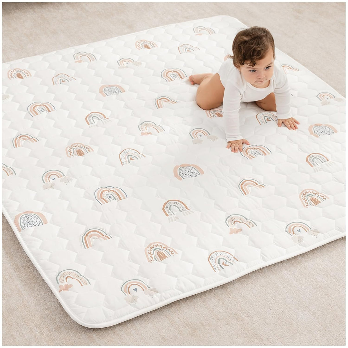 Comfy Cubs Square Kids Play Mat - 56 x 56 inches Soft Quilted Baby Floor Mat with Non-Slip Bottom