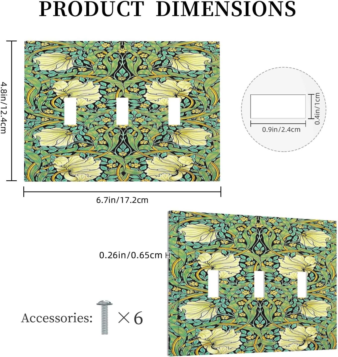 Decorative Switch Plates William Morris Vintage Floral Yellow Flowers Green Leaf 3 Gang Wall Plate