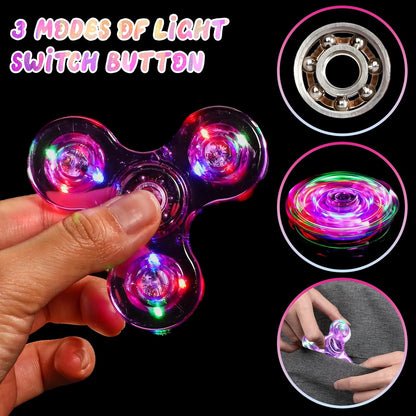 SCIONE 2Pack Fidget Spinners for Kids, LED Light up Sensory Fidget Toys for Kids Adults, Glow in