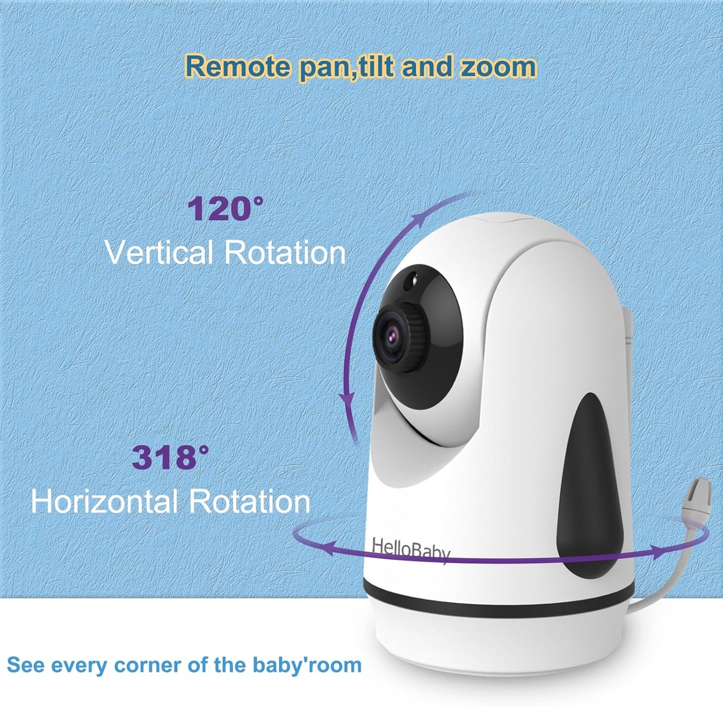 HelloBaby Video Baby Monitor with 2 Cameras and 5 Inch Split Screen Display, Remote Control Cameras