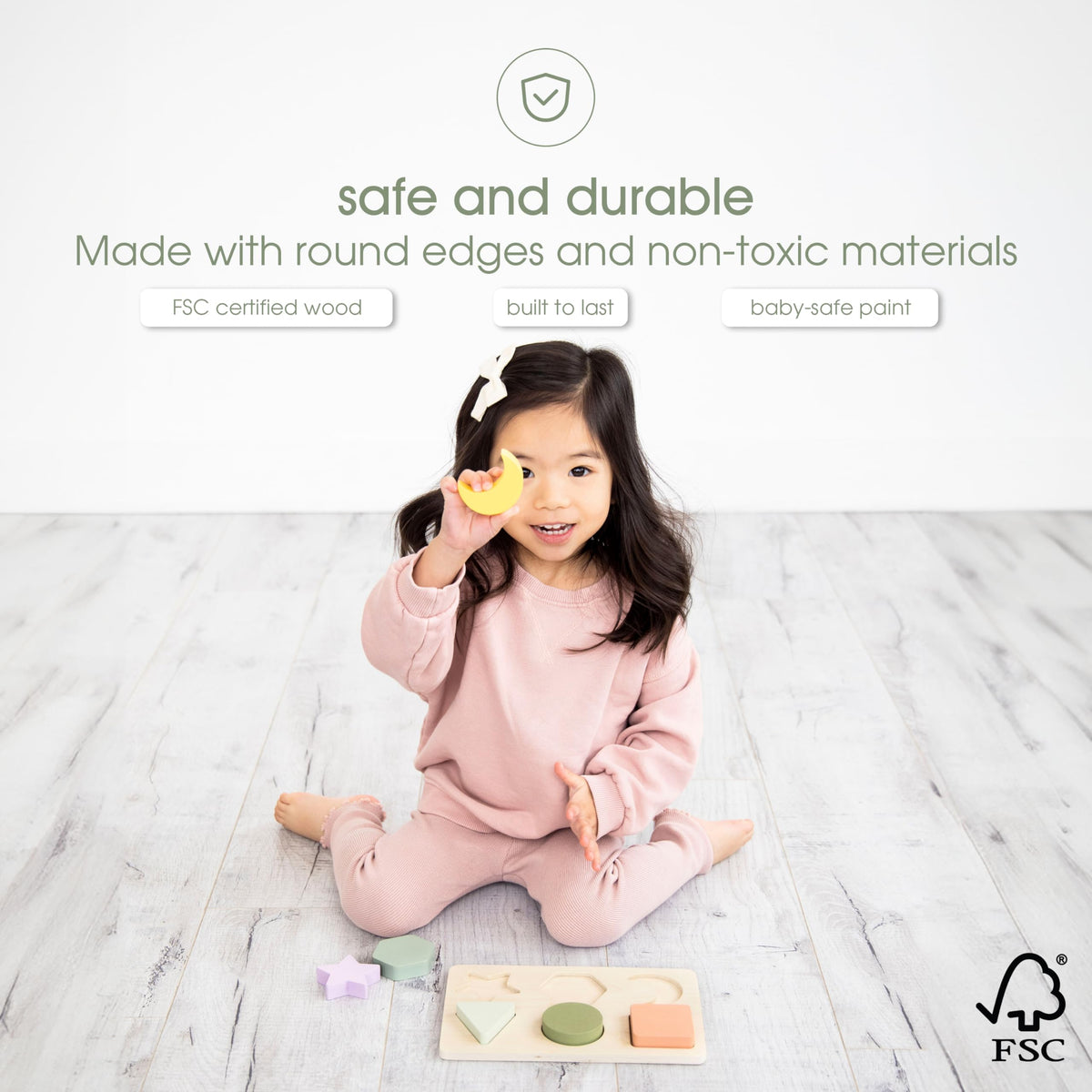 Pearhead Wooden Shapes Puzzle, Color Sorting Toy for Toddlers
