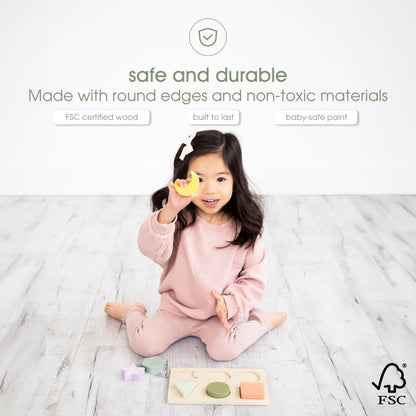 Pearhead Wooden Shapes Puzzle, Color Sorting Toy for Toddlers