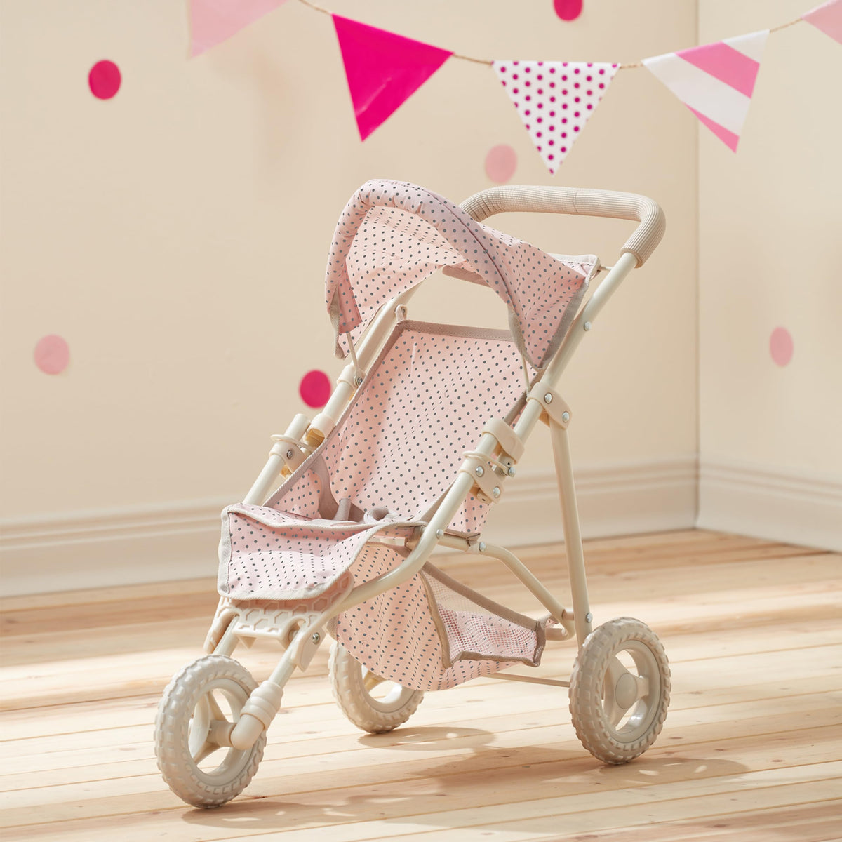 Olivia's Little World Doll Jogging-Style Stroller with Canopy, Storage Underneath, Pink and Cream