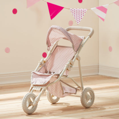 Olivia's Little World Doll Jogging-Style Stroller with Canopy, Storage Underneath, Pink and Cream