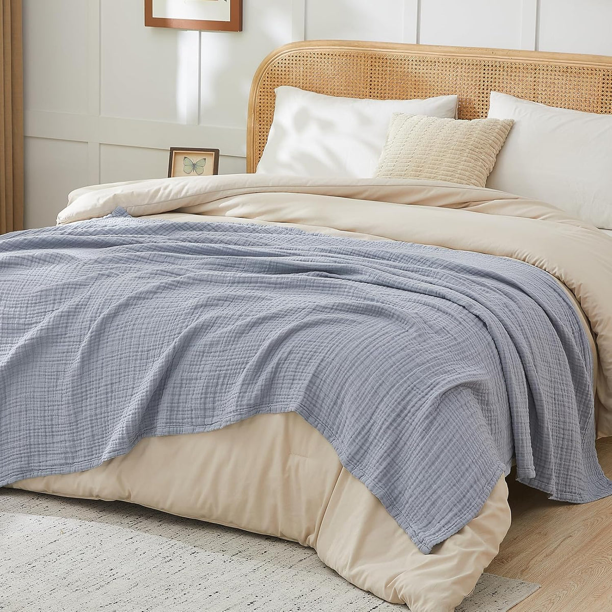 EMME Cotton Muslin Throw Blanket Couch Breathable Gauze Blanket Soft Lightweight Blankets Adults