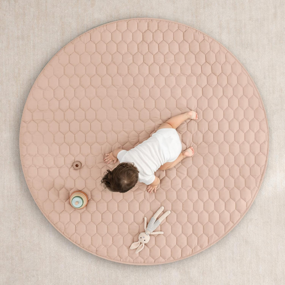 Comfy Cubs Round Kids Play Mat - Large 60 inches Soft Quilted Baby Floor Mat with Non-Slip Bottom
