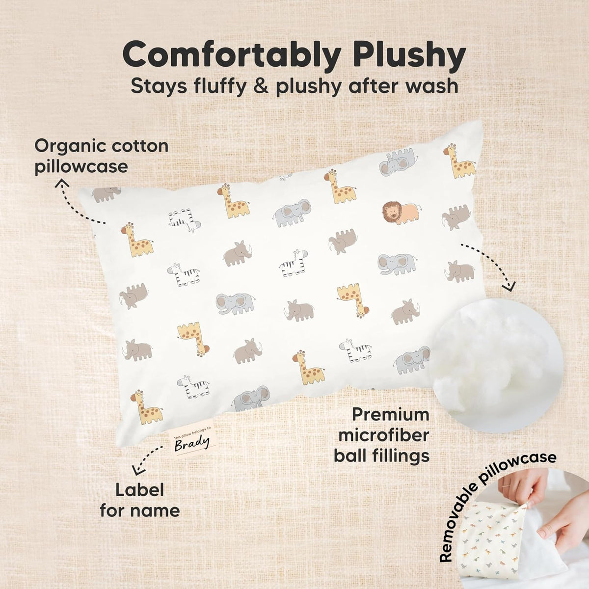 Mini Toddler Pillow with Pillowcase - 9x13 My Little Dreamy Travel Kids Pillow for Sleeping
