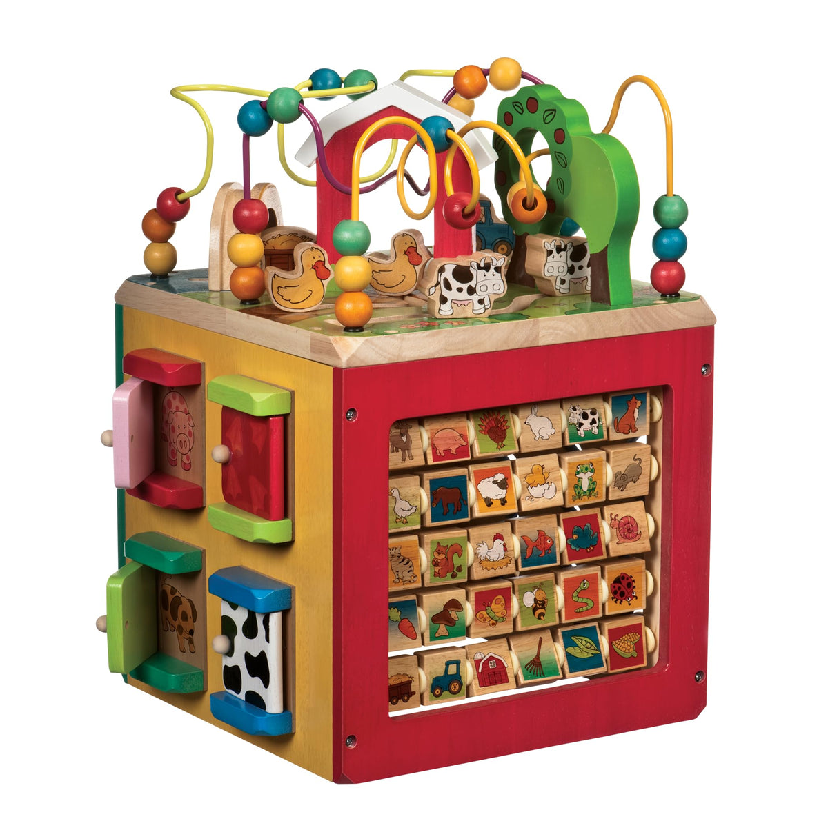 Battat Wooden Activity Cube - 5-Sided Play Center with Bead Maze, Doors