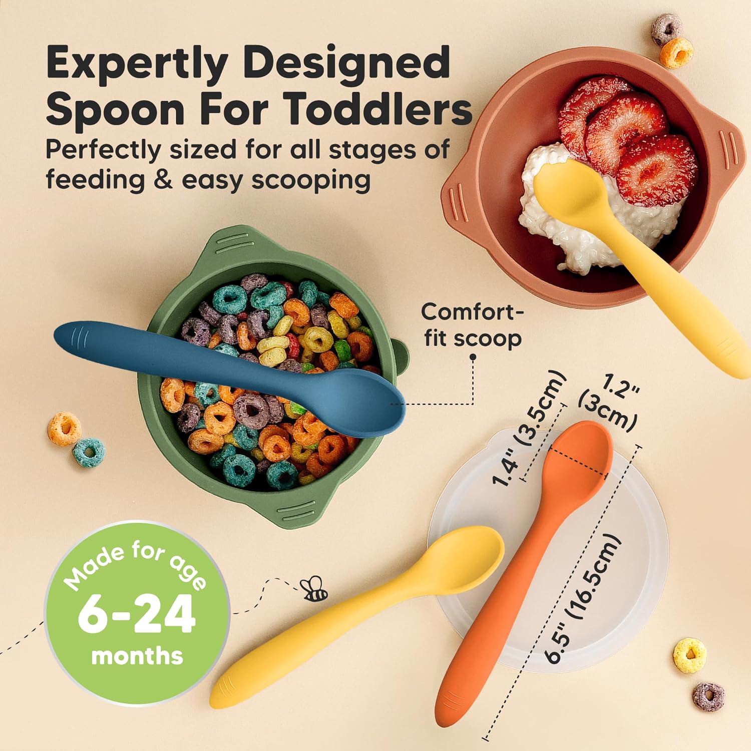 KeaBabies Silicone Baby Spoons, Self Feeding 6-12 months - 3-Pack Baby Weaning Eating Utensils