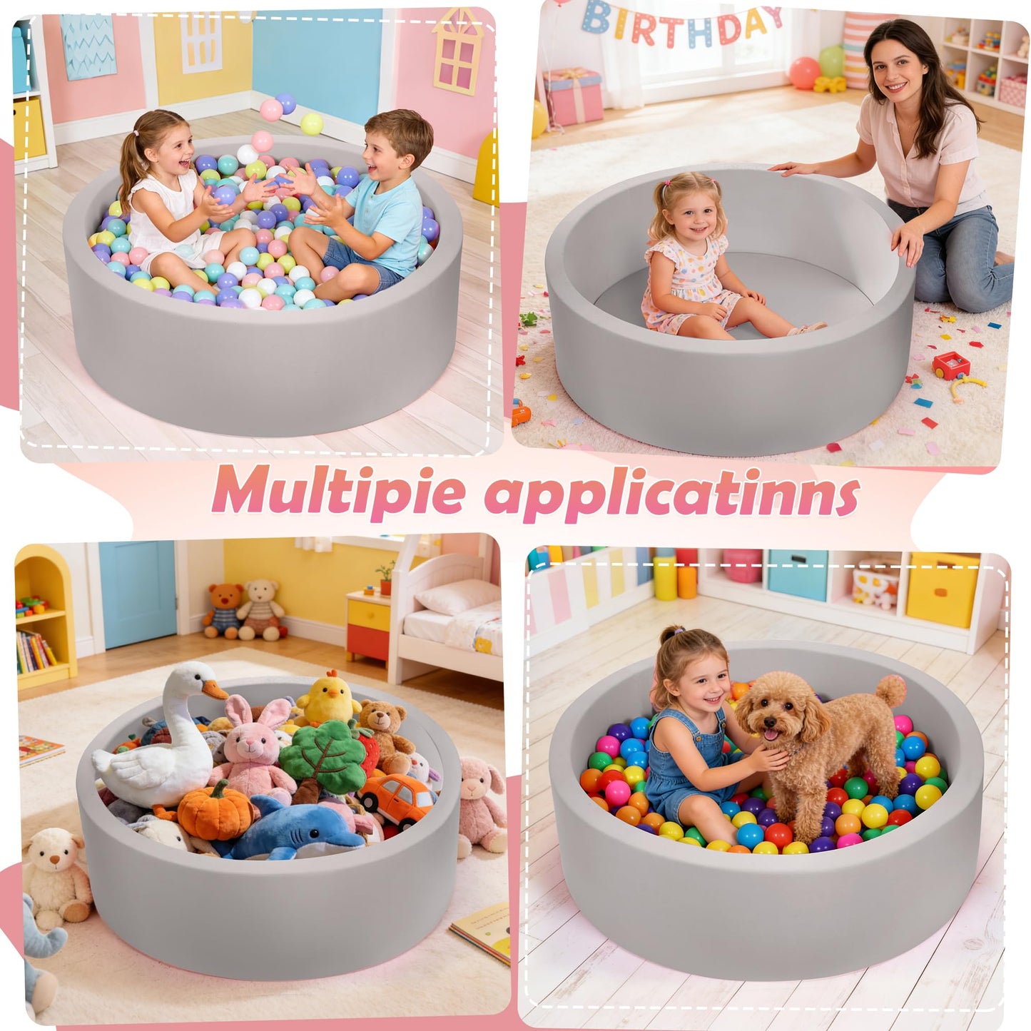 SIUUHOVS Baby Foam Ball Pit, 35.4"x 11.8" Ball Pits for Toddlers Light Gray