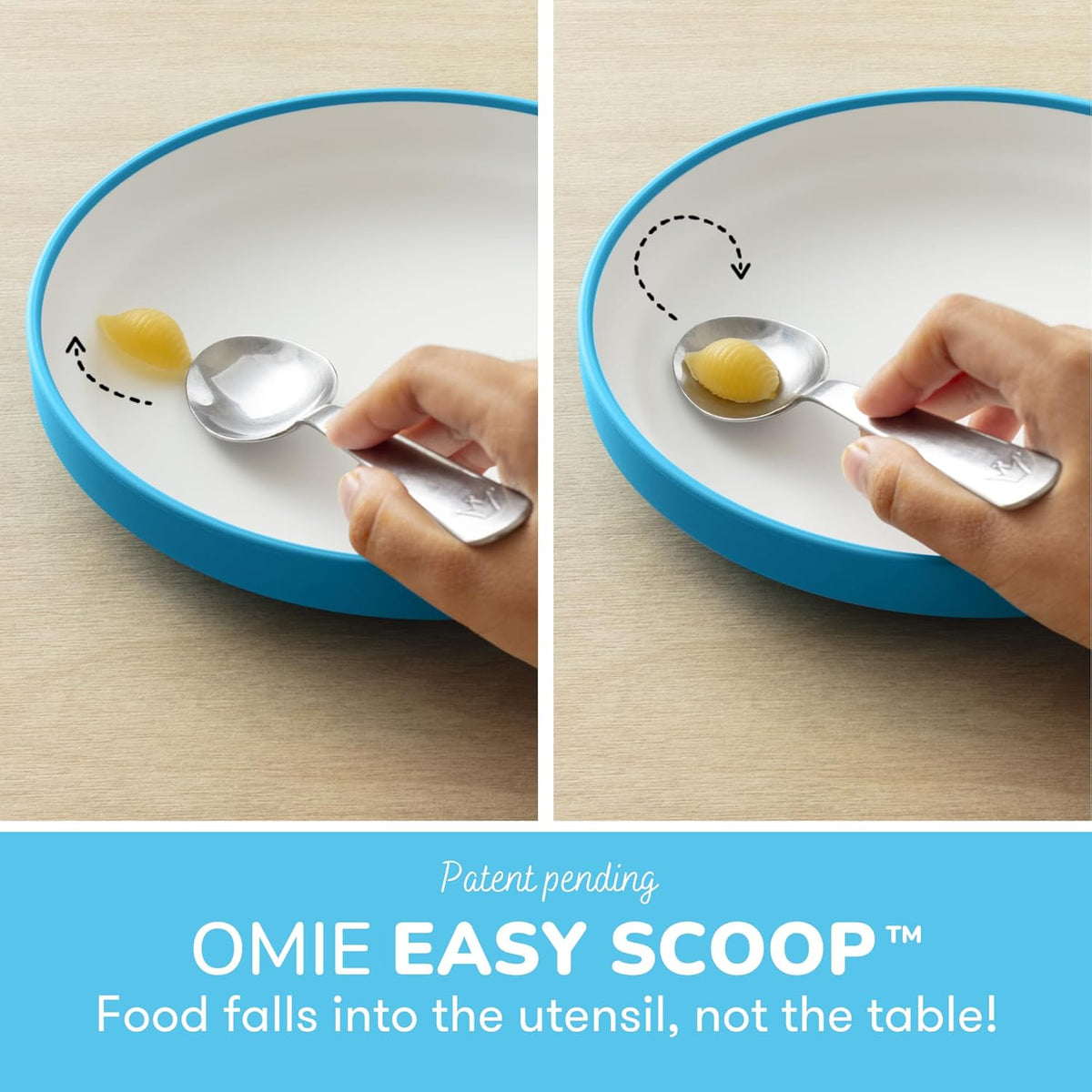 Omie® Easy Scoop Plates for Kids | Unique Design Helps Food Fall into the Spoon, Not on the Table |