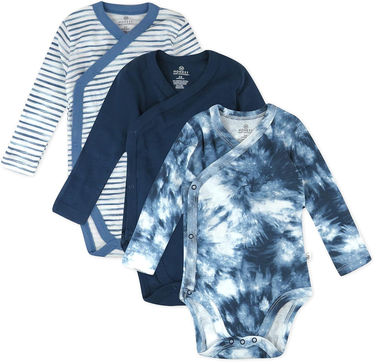 HonestBaby unisex-baby 3-pack Long Sleeve Side-snap Kimono Bodysuits Organic Cotton for Infant Baby