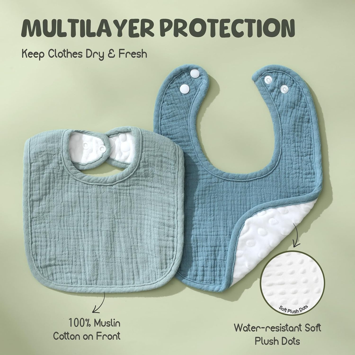 6-Pack Muslin Baby Bibs for Unisex Boys Girls, Cotton Baby Drool Bibs, Drooling and Teething Bibs