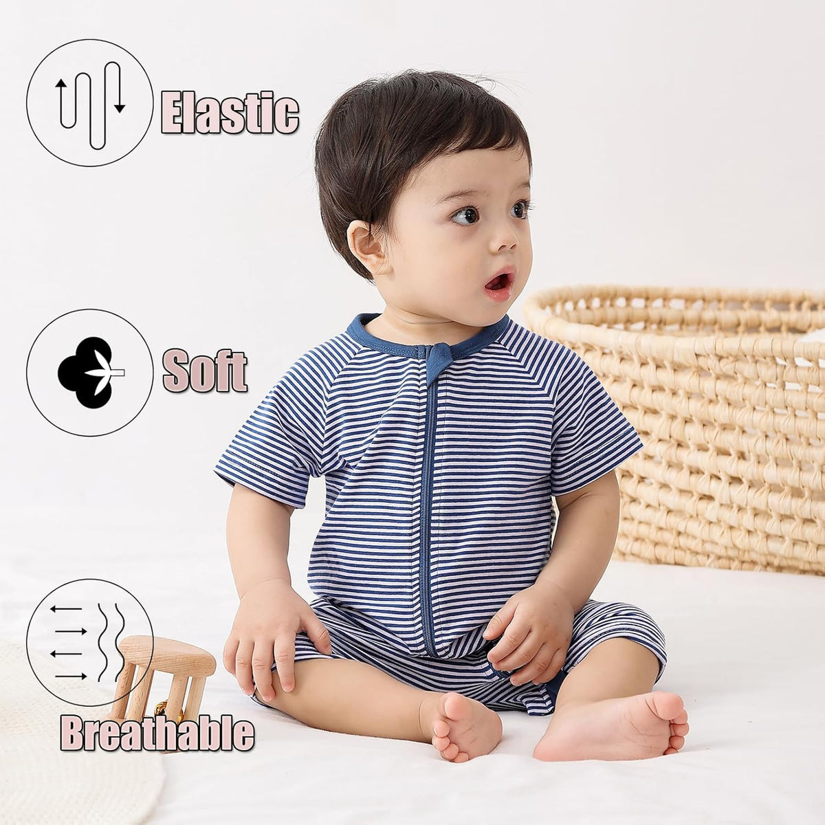 Feidoog Baby Boys 2Pack Rompers Summer Short Sleeve 2 Way Zipper One-Piece Romper Jumpsuit Sleep