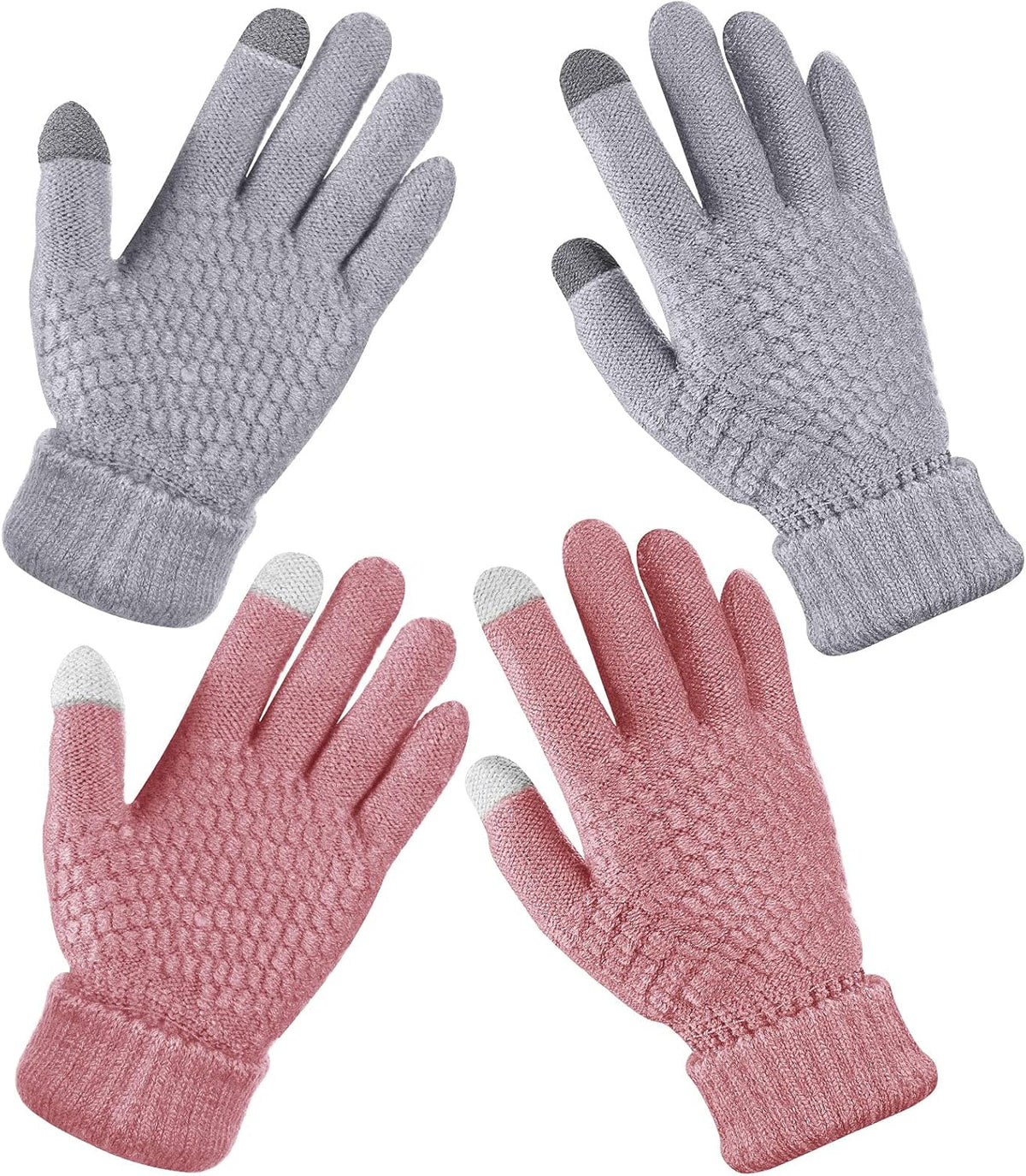 Geyoga 2 Pairs Women's Winter Touch Screen Gloves Soft Warm Fleece Lined Knit Elastic Cuff Winter