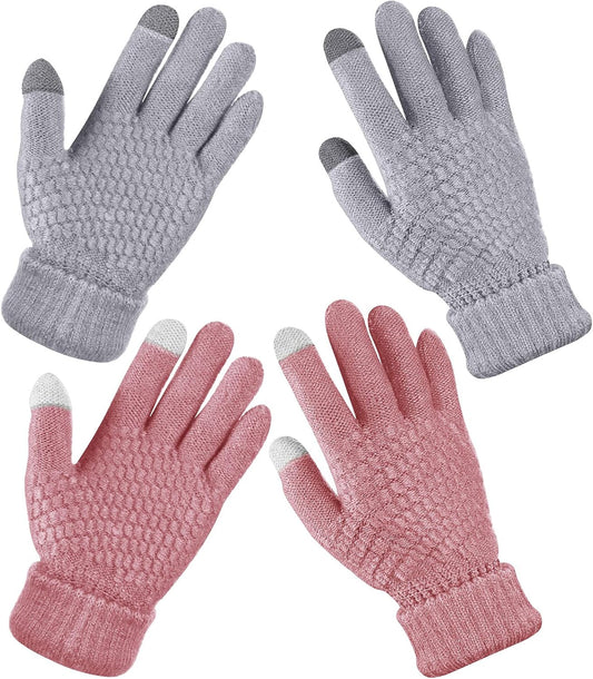 Geyoga 2 Pairs Women's Winter Touch Screen Gloves Soft Warm Fleece Lined Knit Elastic Cuff Winter