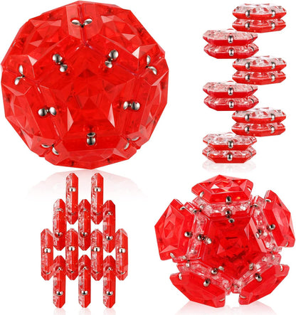 RoomyRoc Magnetic Fidget Sphere - Pentagons Magnets Balls - 12 Piece Set - Crystal Red - Magnet