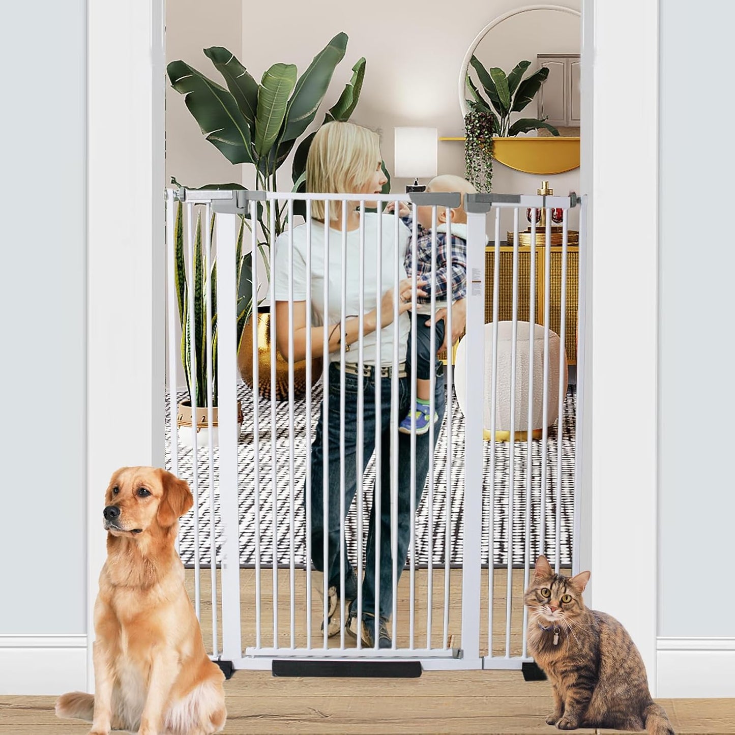 51 Inch Extra Tall Baby Gate Auto Close Cat Gate Adjustable 29.92"-43" Wide Pressure Mounted Pet