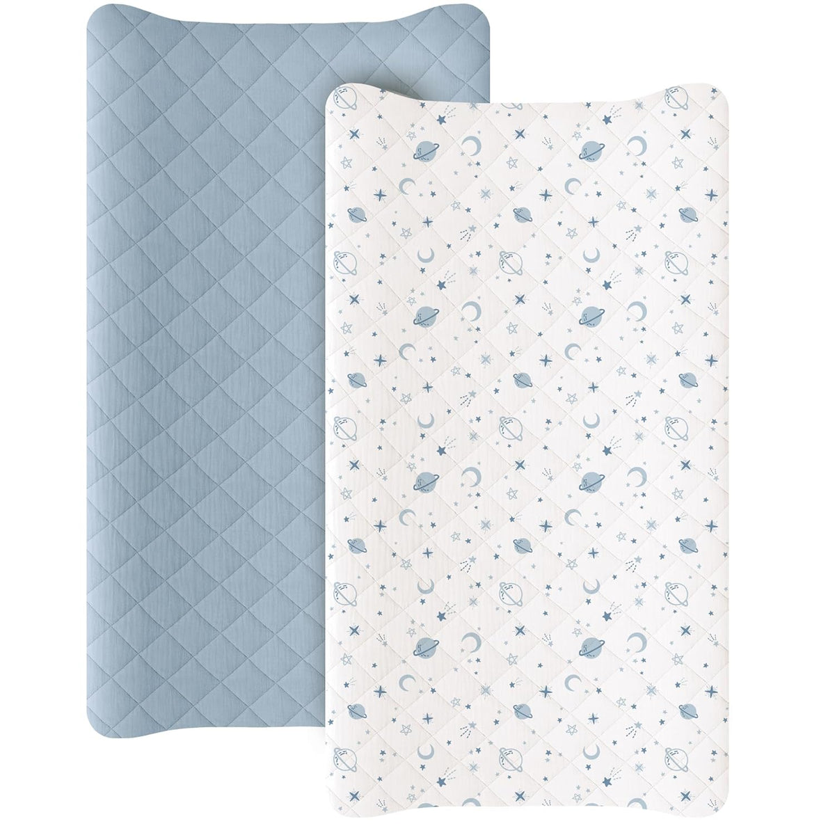 Konssy Waterproof Muslin Changing Pad Cover 2 Pack, Quilted Cotton Fitted Diaper Changing Table