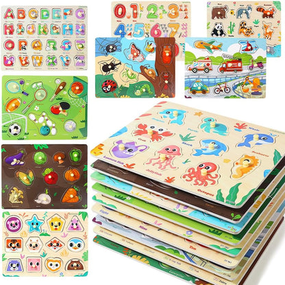 GRINNNIE 9 Pack Montessori Toddler Puzzle for 3 4 5 Years Old, Wooden Learning Puzzle for Toddlers