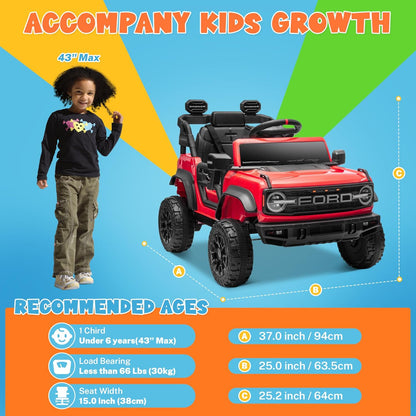 ENYOPRO 12V Kids Ride On Car with Remote Mode, Licensed Ford Bronco Raptor Electric Car for