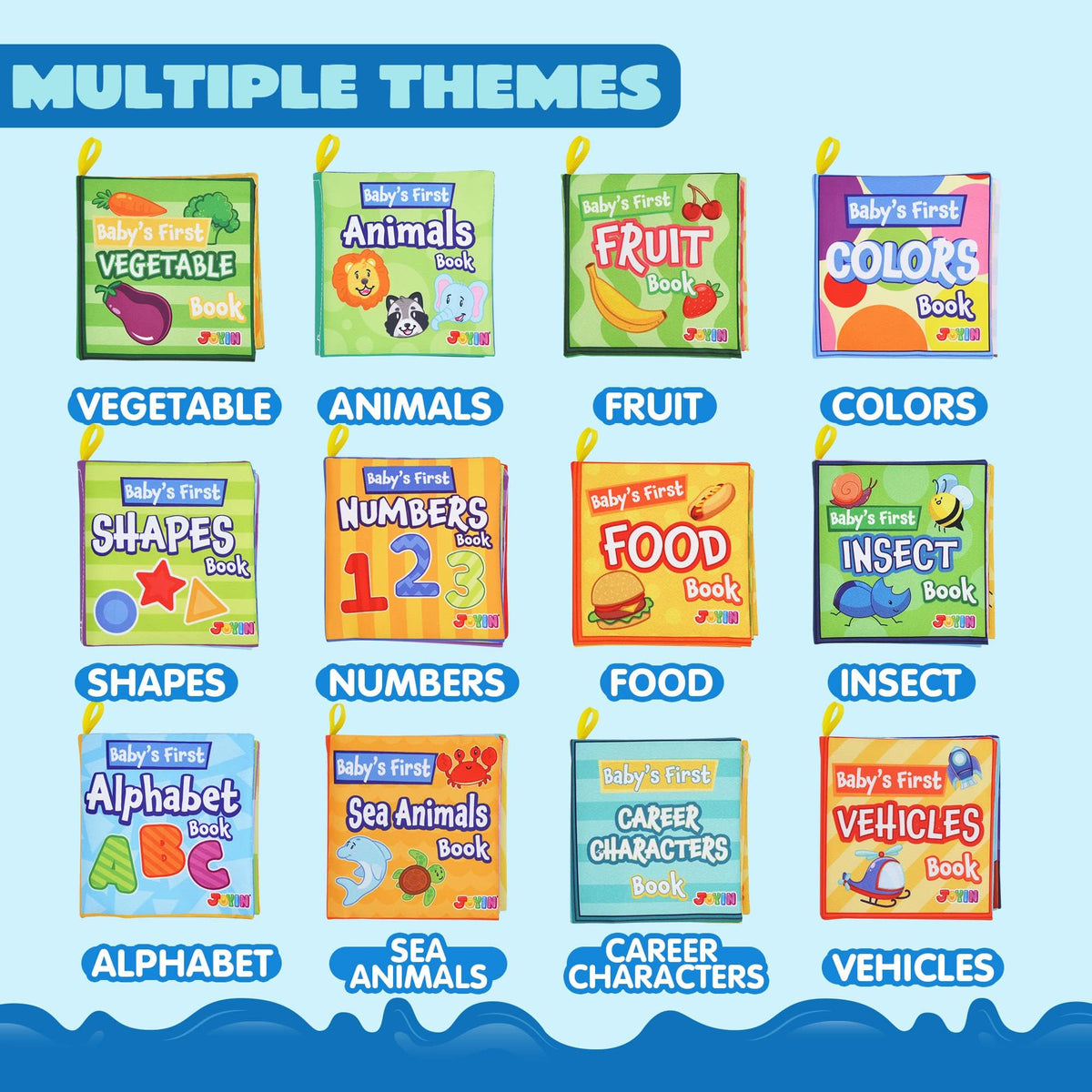 JOYIN 12 Pcs Bath Books, Nontoxic Fabric Soft Crinkly Cloth Books, Waterproof, Bathtub Pool and