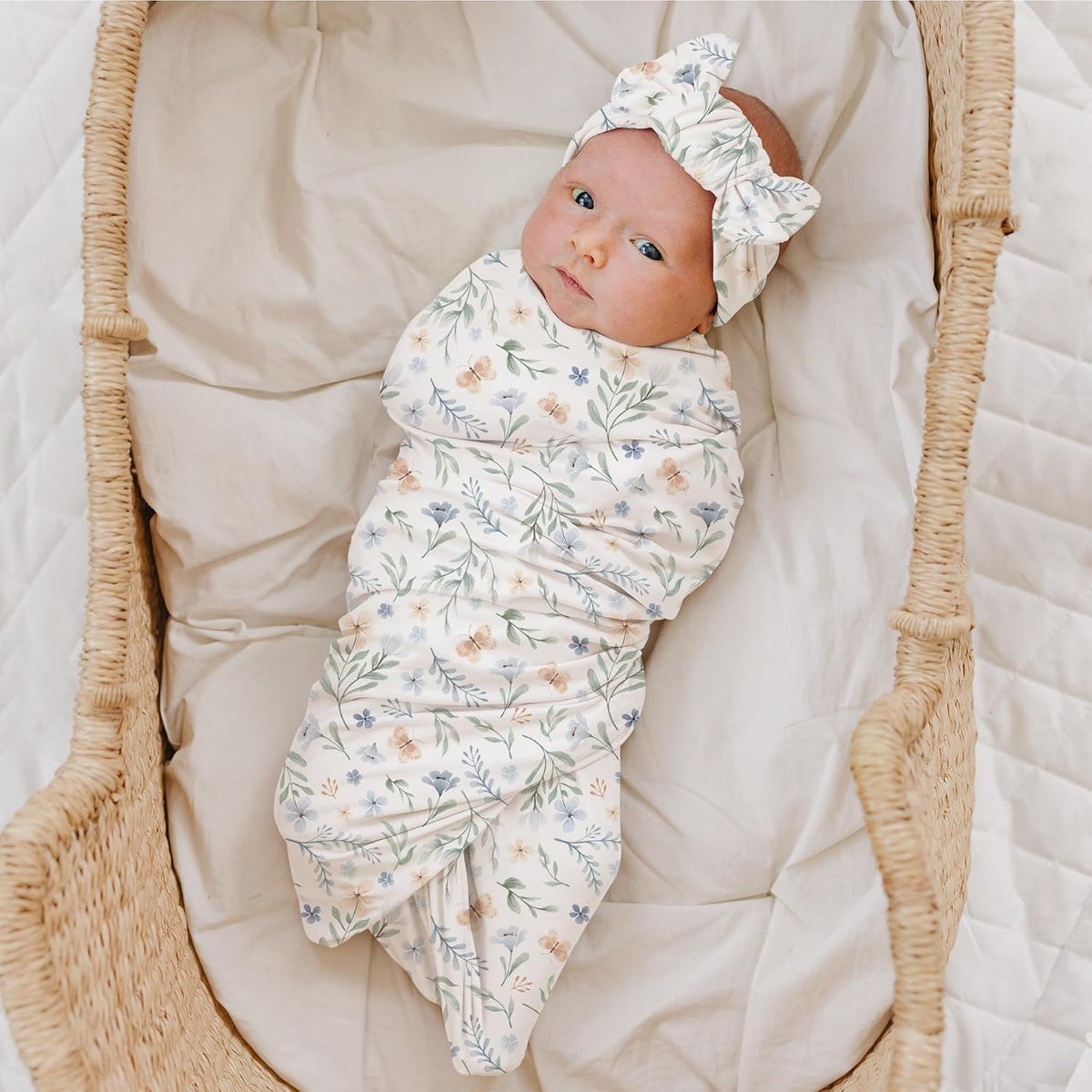 Konssy Baby Girl Newborn Receiving Blanket with Matching Headband and Beanie Set Baby Swaddle