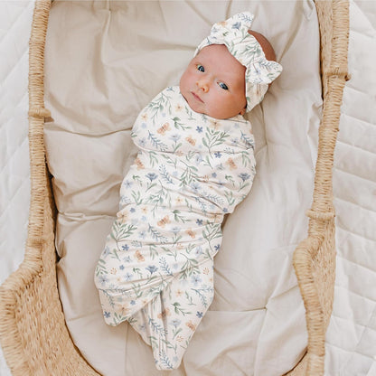 Konssy Baby Girl Newborn Receiving Blanket with Matching Headband and Beanie Set Baby Swaddle