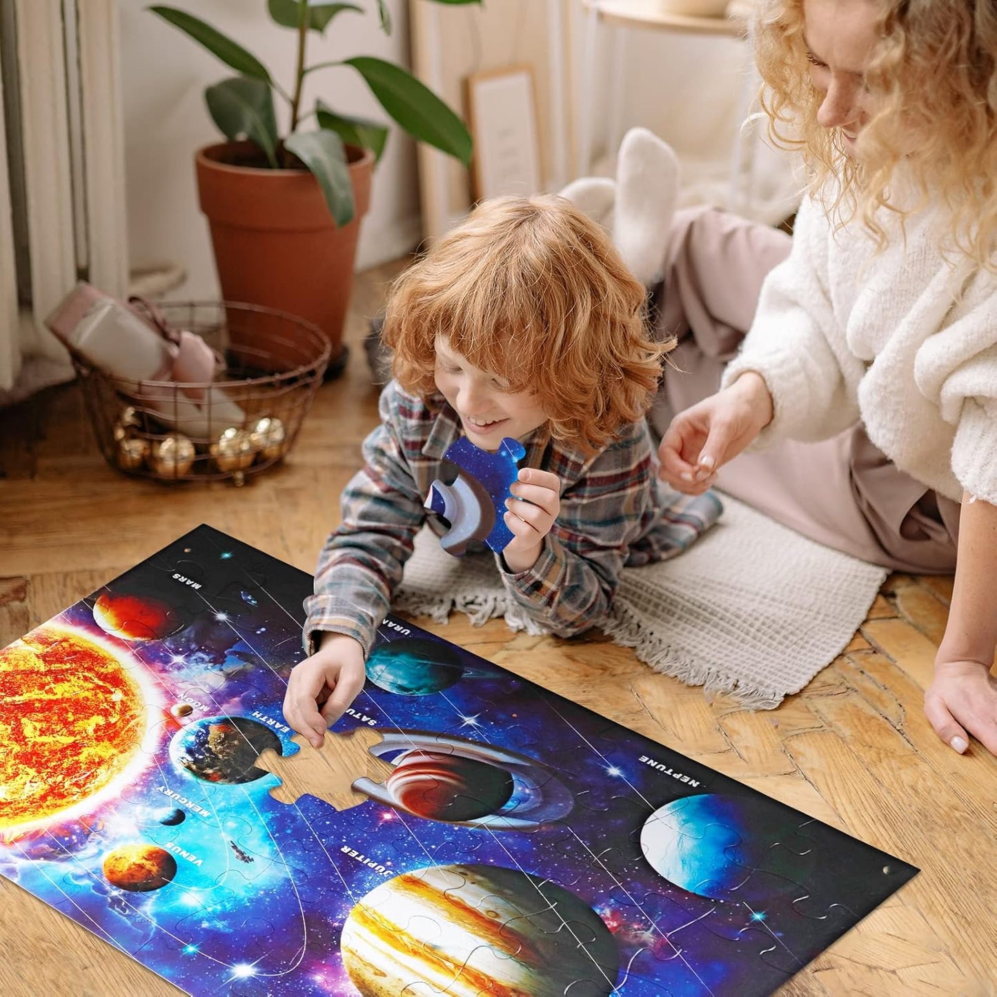 Jumbo Floor Puzzle for Kids Ages 4-8,Solar System Jigsaw Puzzles,48 Piece Space Large Puzzles for