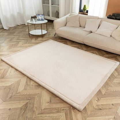 Premium Baby Play Mat 60”x 80” Beige – Cloud-Soft Coral Velvet Memory Foam Rug for Crawling & Play