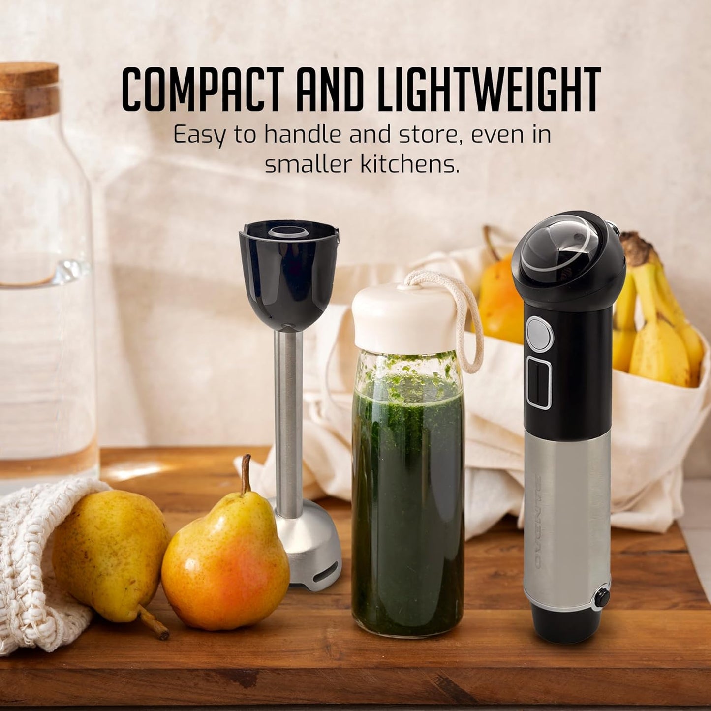 OVENTE Cordless Immersion Hand Blender, 300W Rechargeable Handheld Portable Stick Mixer with Speed