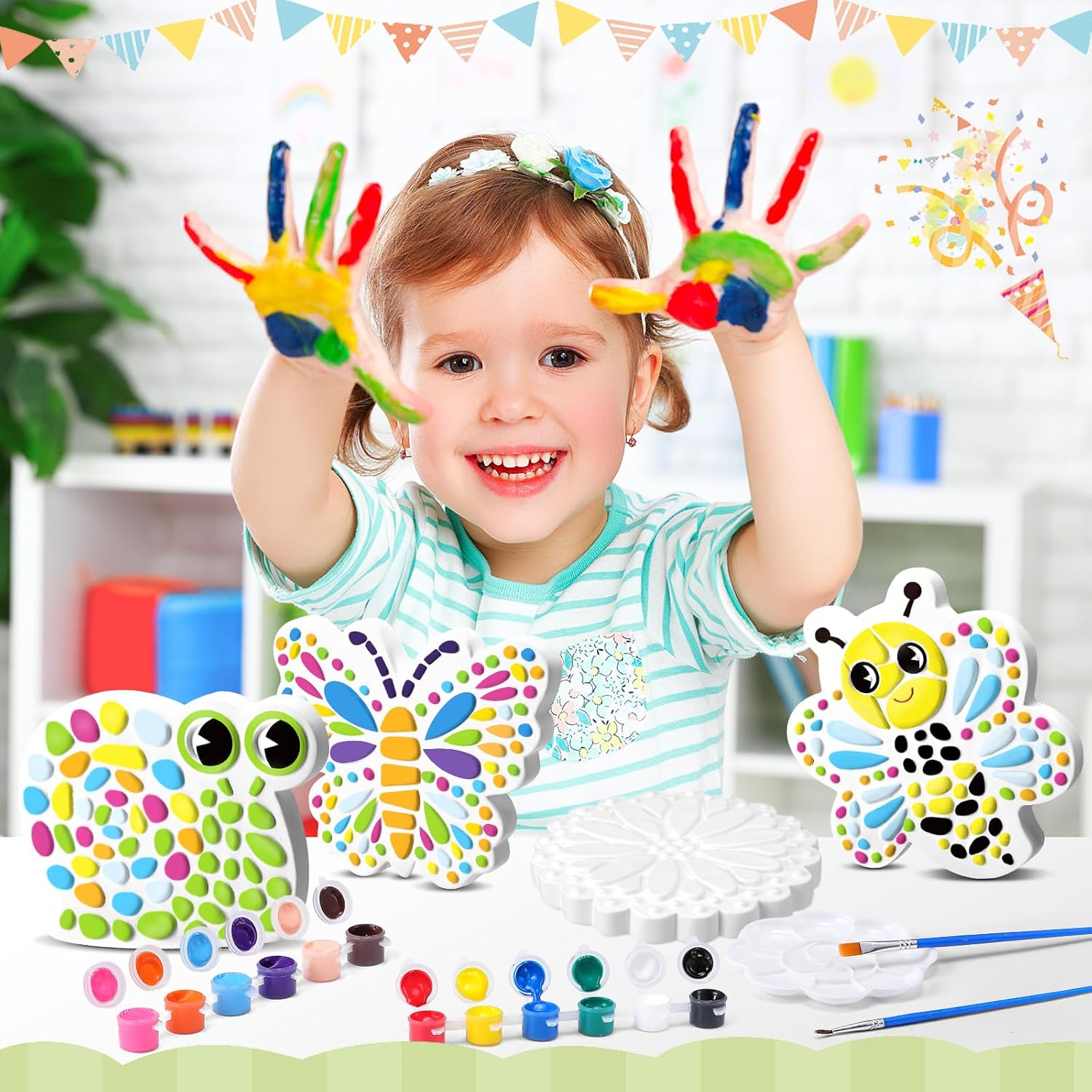 6 Pack Paint Your Own Plaster Stones - Kids Summer Arts and Crafts Garden Handprint Stepping Stone