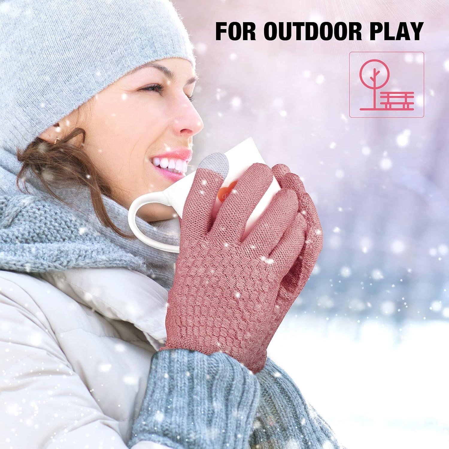 Geyoga 2 Pairs Women's Winter Touch Screen Gloves Soft Warm Fleece Lined Knit Elastic Cuff Winter