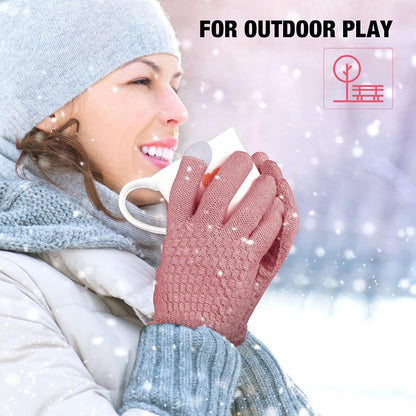 Geyoga 2 Pairs Women's Winter Touch Screen Gloves Soft Warm Fleece Lined Knit Elastic Cuff Winter