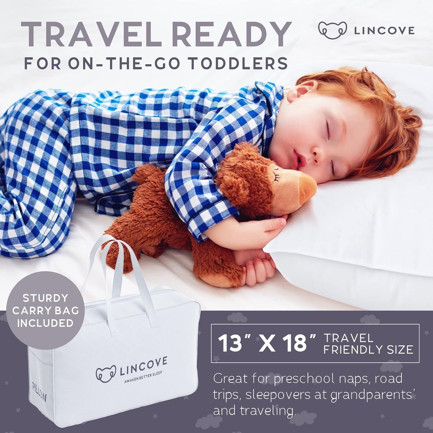 Lincove Canadian Down Toddler Pillow for Sleeping - Perfect for Kids Travel Pillow, Nap Time