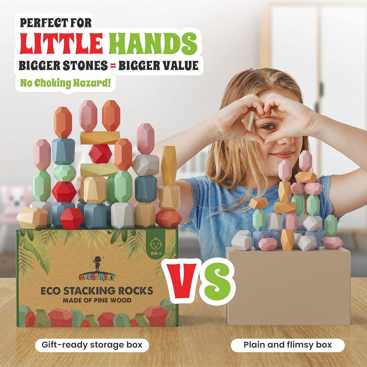 36 Pcs Wooden Stacking Blocks – Montessori Toys for 1 2 3 4 5 6 Year Old Toddlers and Kids, XL