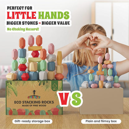 36 Pcs Wooden Stacking Blocks – Montessori Toys for 1 2 3 4 5 6 Year Old Toddlers and Kids, XL