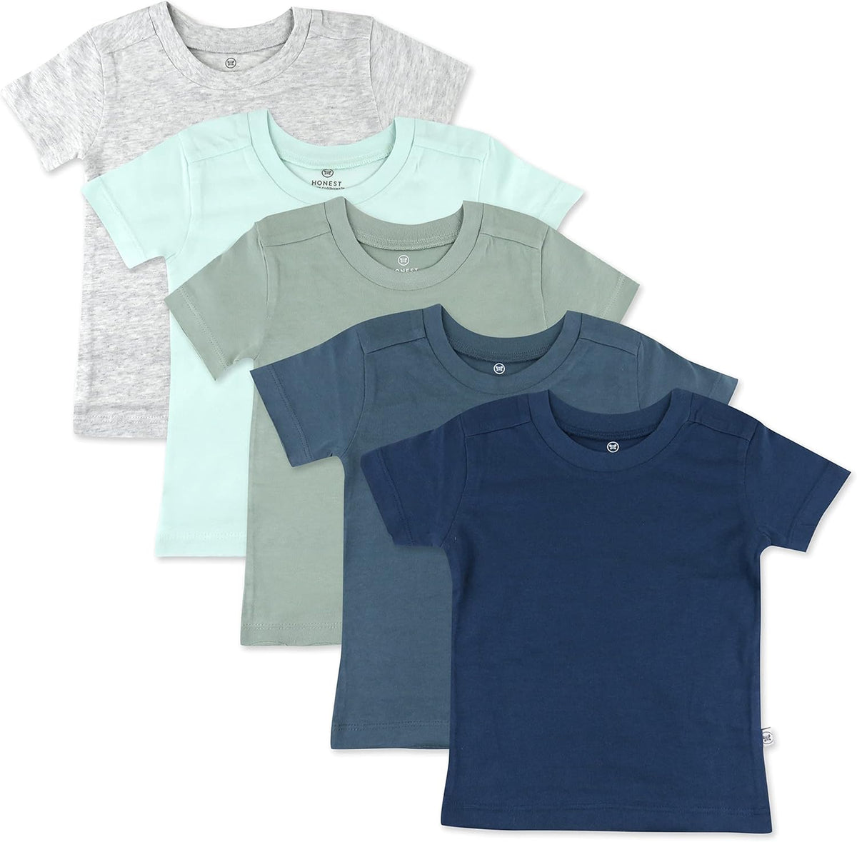 HonestBaby 5-Pack Short Sleeve T-Shirts 100% Organic Cotton Baby, Toddler, Little Kid, Boy, Girl