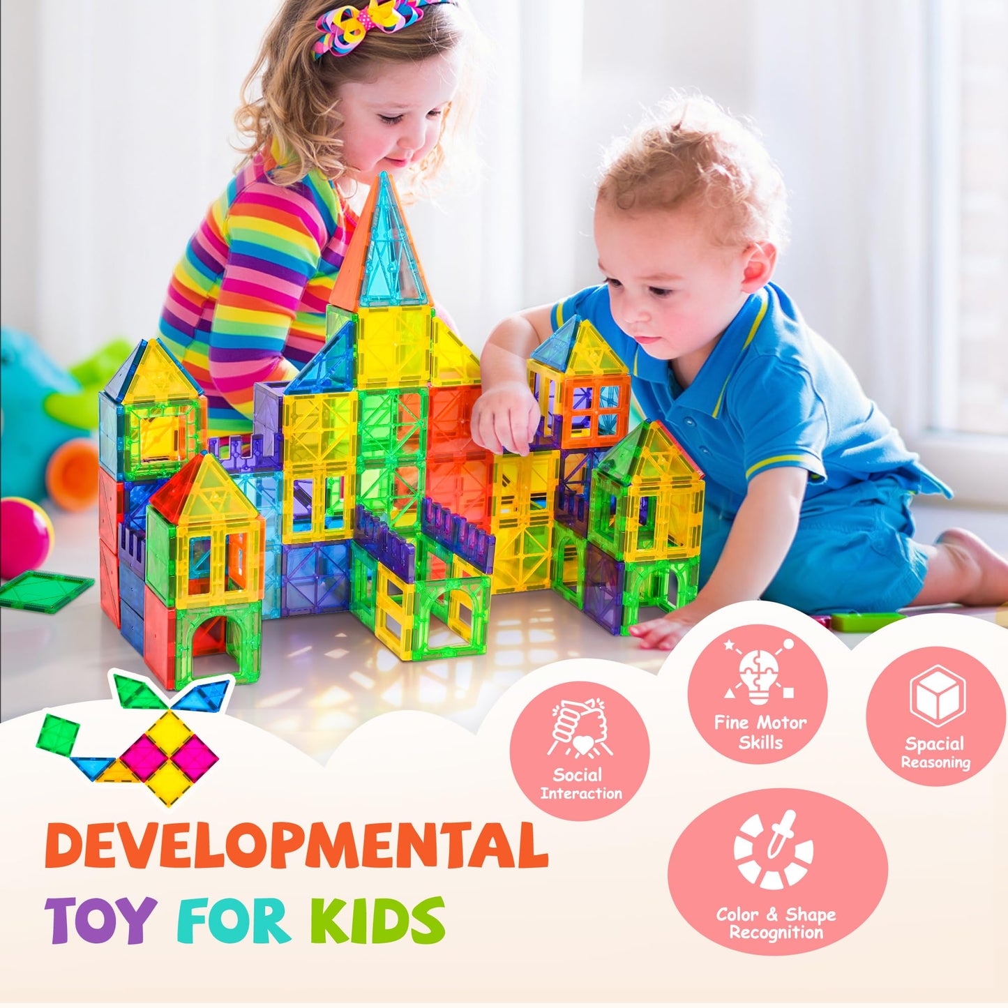cossy 120Pcs Magnetic Tiles Magnetic 3D Building Blocks Set, Construction Toys for 3 4 5 6 7 8 Year