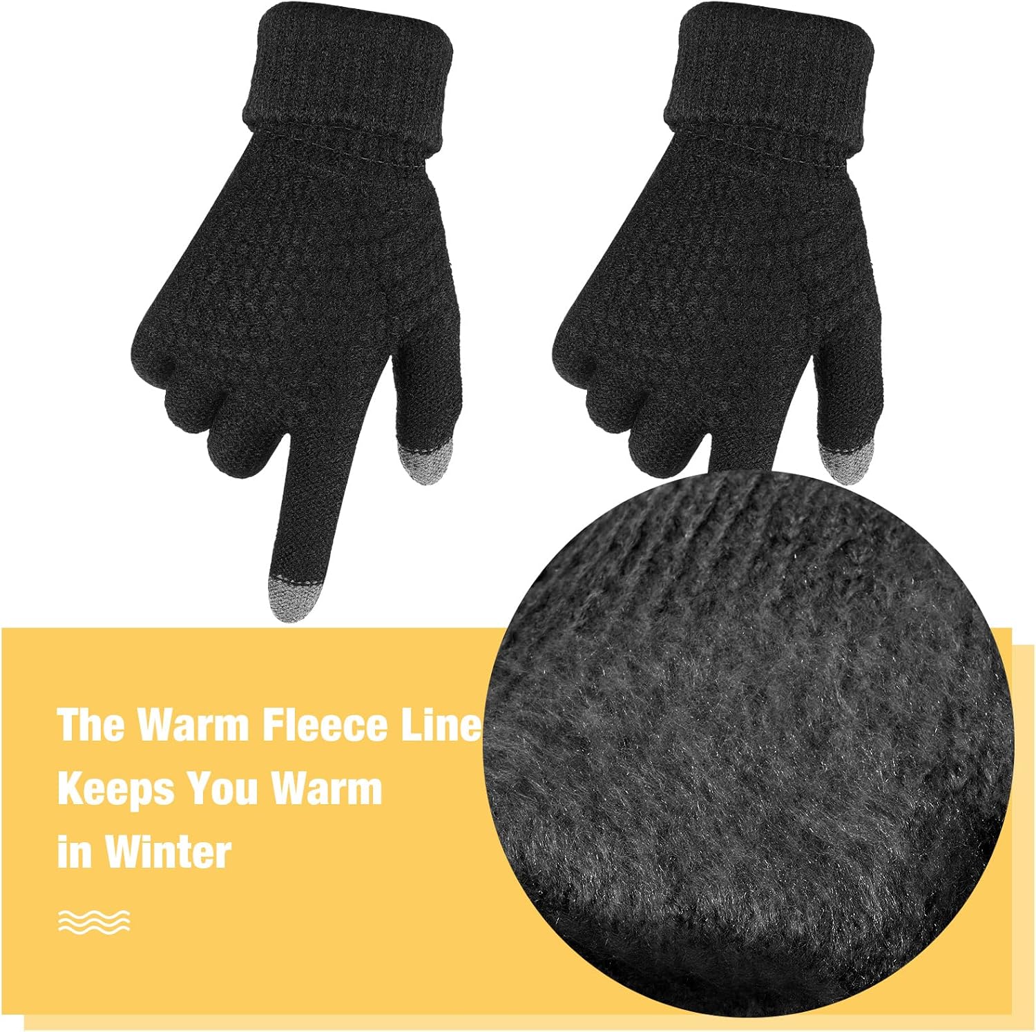Geyoga 2 Pairs Women's Winter Touch Screen Gloves Soft Warm Fleece Lined Knit Elastic Cuff Winter