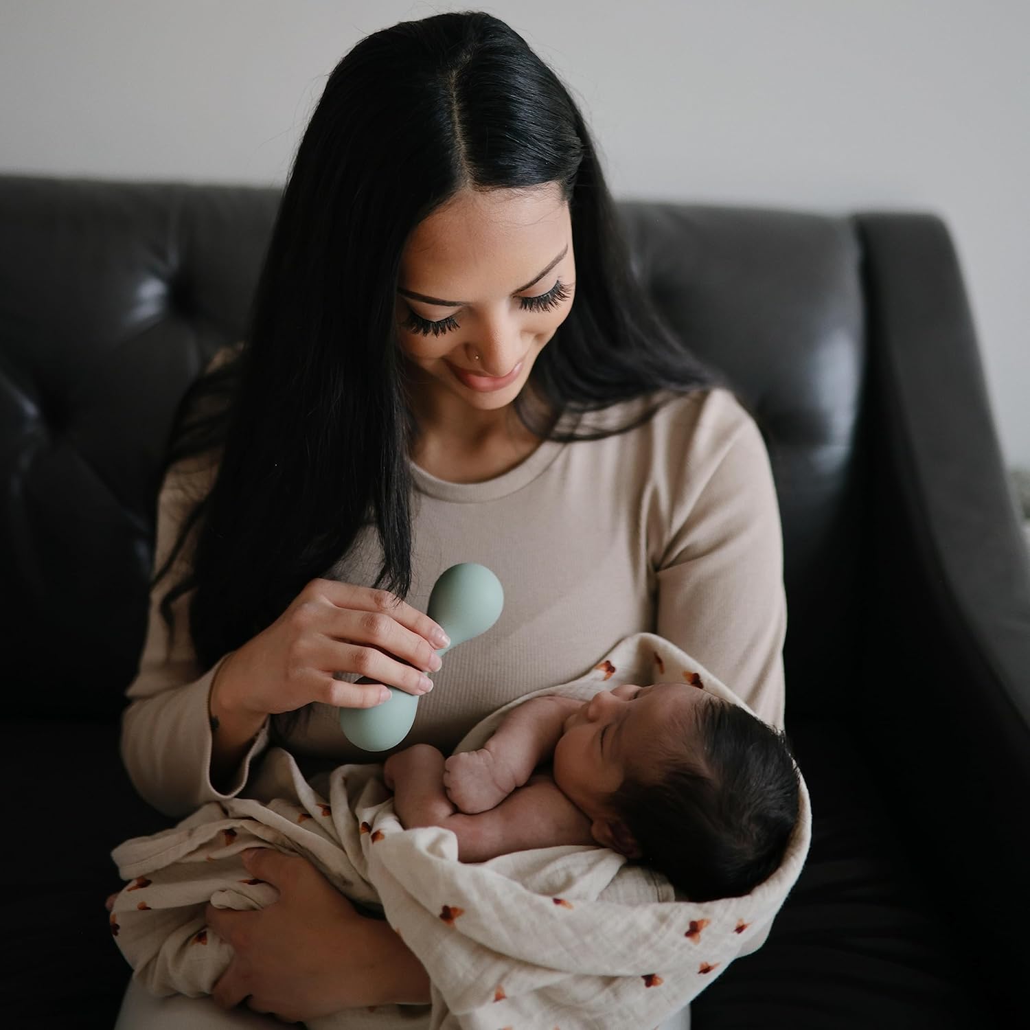 mushie Silicone Baby Shaker Rattle Toy | Ages 3+ Months (Dried Thyme)